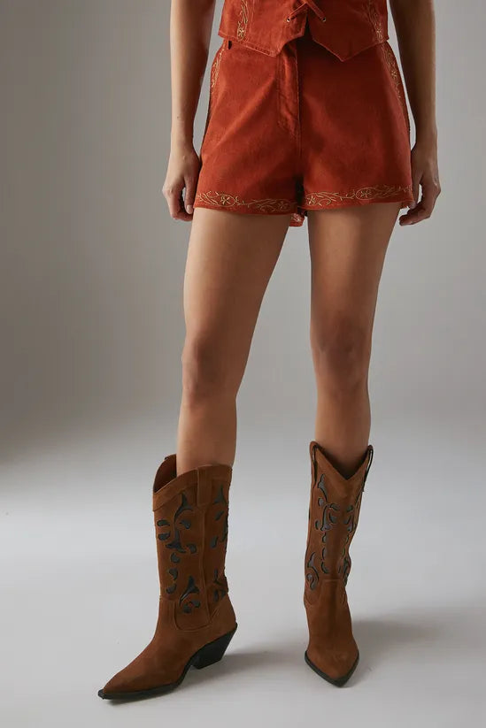 HCD Cord Embroidered High Waist Shorts