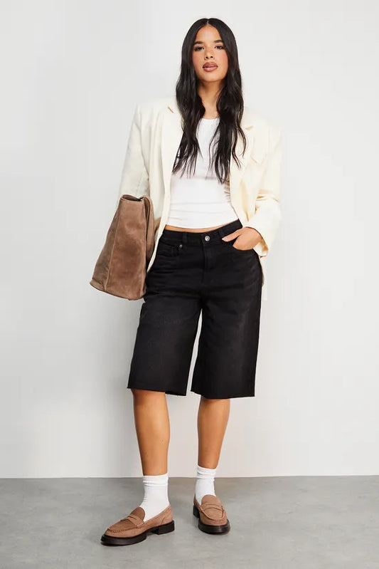 Raw Edge Low Waist Dad Shorts