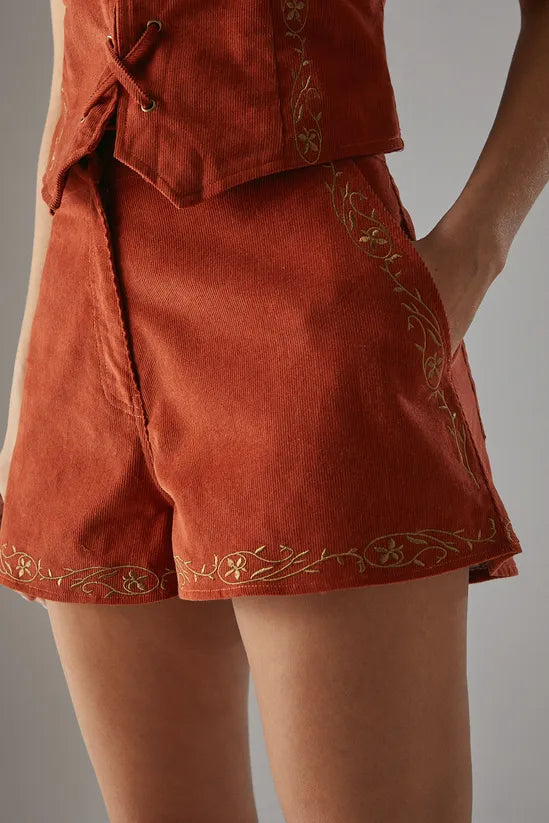 HCD Cord Embroidered High Waist Shorts