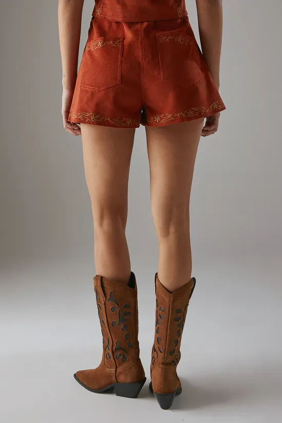 HCD Cord Embroidered High Waist Shorts